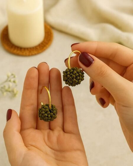 Forest Pearl Pom Hoops