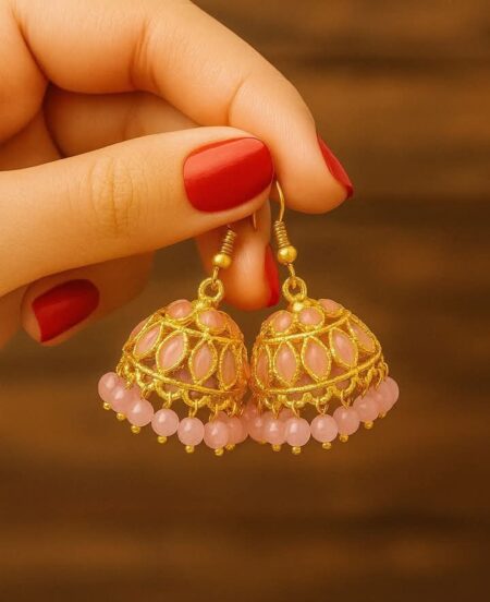 Pink Stone Meenakari Jhumkas